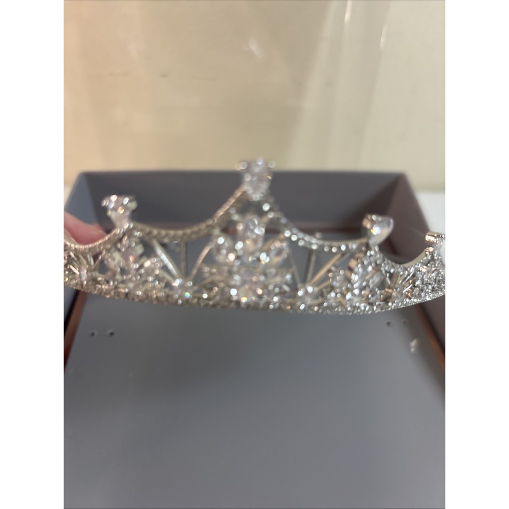 TIARA Silver Plated Cubic Zirconia Believe Brilliance Queen Prom Wedding NOB